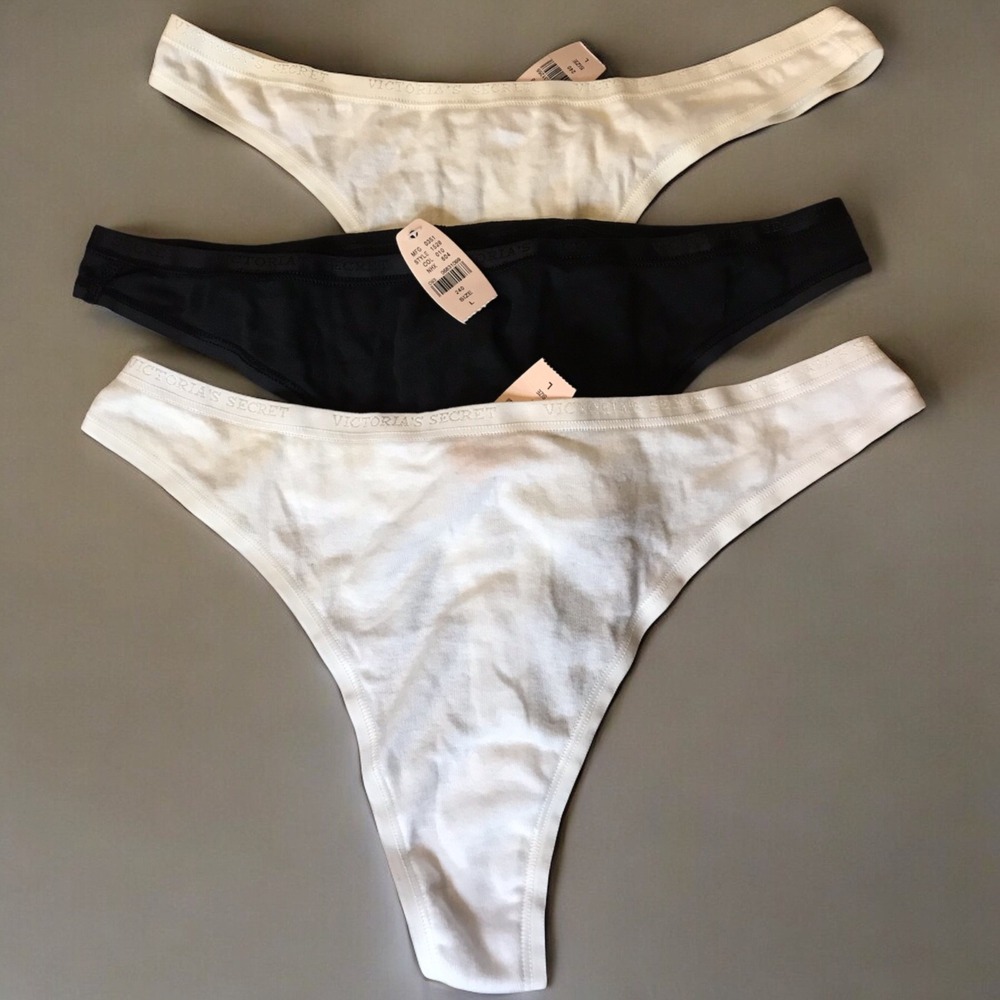 NWT 3 Pair VTG Y2K Victoria's Secret Signature Cotton Low Rise Thong Panty‎ L